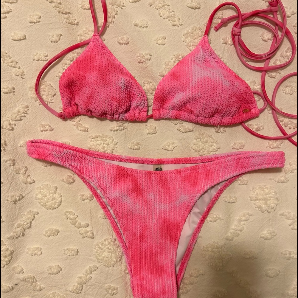 PINK victoria secret crinkle bikini set in capri pink tie dye